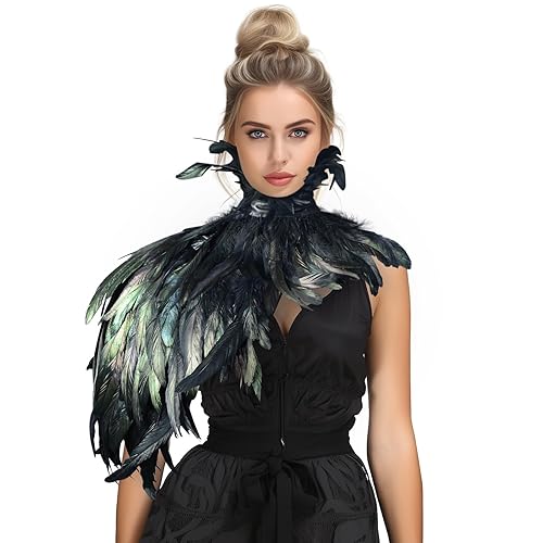 HOMELEX Gothic Real Black Feather Cape Shawl Shoulder Wings Choker Collar