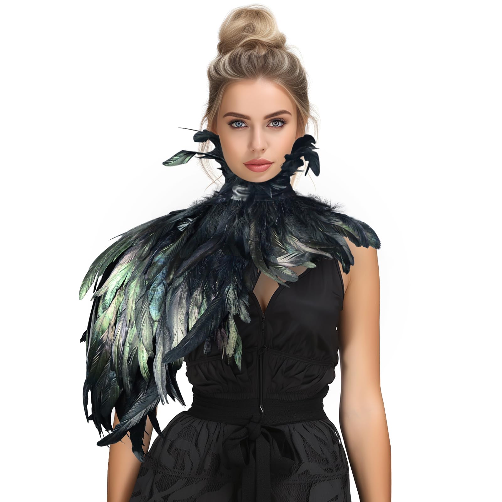 Feather Cape Shawl Costume Black Witch Wings Collar Adult Crow Neck