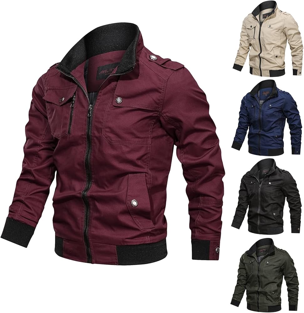 Mens Casual Military Jacket Tactical Solid Cotton Bomber Jacket