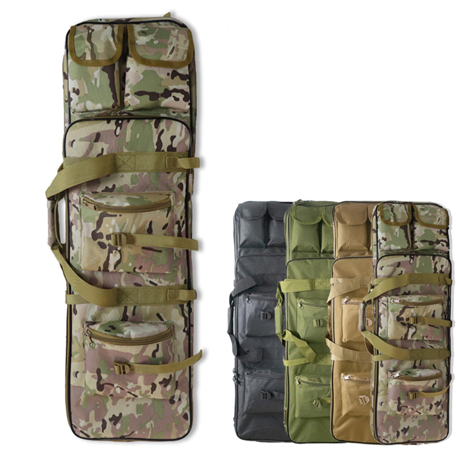 Housse pour Arme Longue,Sac Tactical Double Rifle Fermeture a Glissière Pleine Longueur Housse de Transport pour Arme Longue Protection de Réplique Airsoft,117cm,CP Color