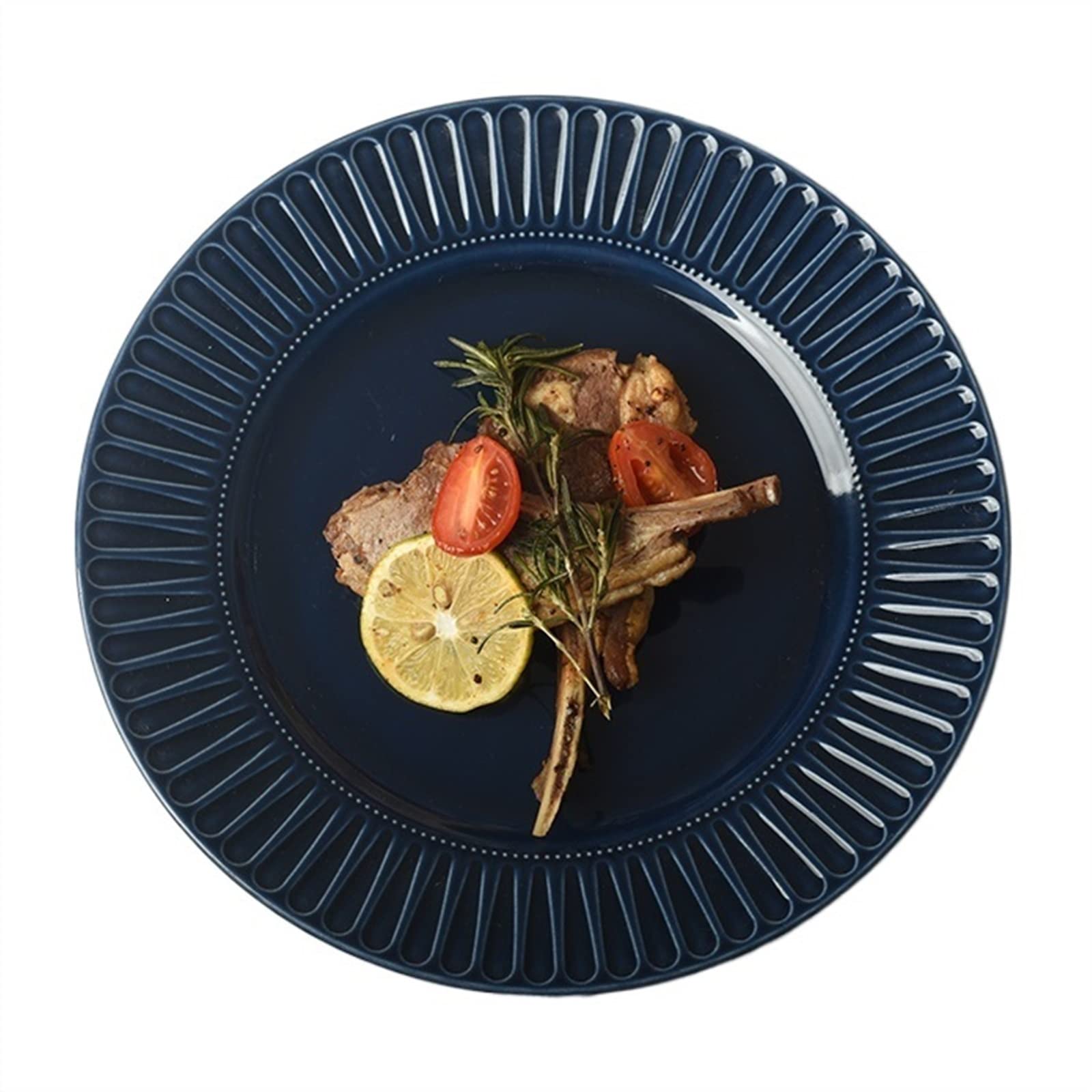 Platos Llanos Plato de Comedor con patrón en Relieve, Plato de Comedor de cerámica for el hogar, Restaurante, cafetería, Plato de Postre, Plato Plano Circular Platos Postre(A)