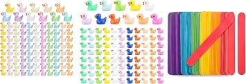 CRTWDMAN 540Pcs Glow-in-The-Dark & Multi-Colored Miniature Ducks and Jumbo Craft Sticks Mega Set for Creative Play and Crafting