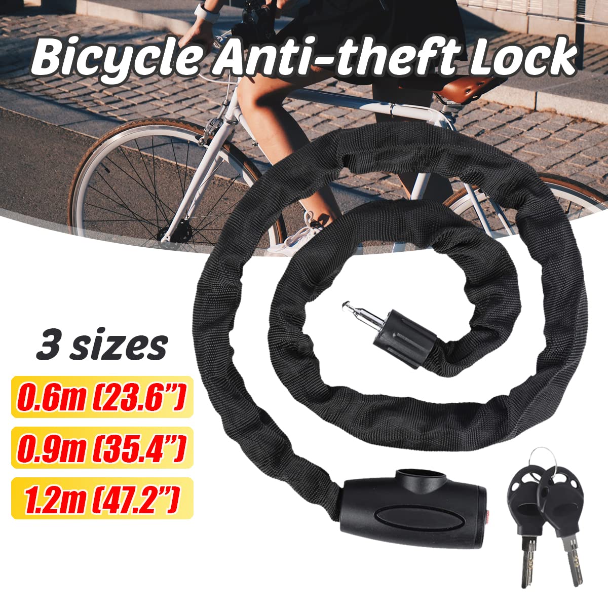 YONGYAO Bicicleta Bicicleta de Seguridad antirrobo Cerradura Aleación de Acero Reforzada Moto Ciclismo-0.9m
