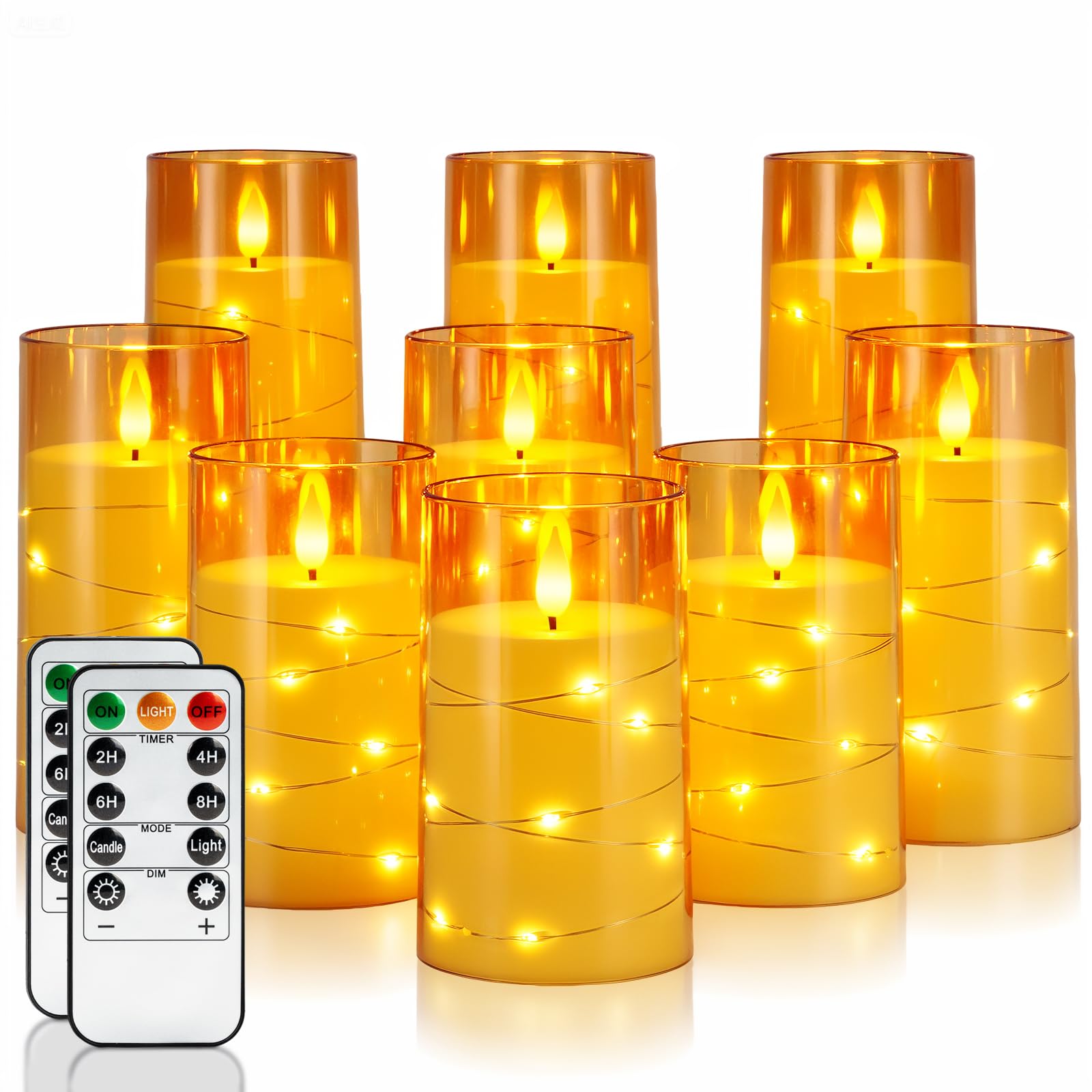 Candele bianche senza fiamma con stringa di stelle incorporate, funzionamento a batteria, candele LED, candele finte con telecomando e timer, set da 5 (H4 12,7 cm, 15,2 cm, 20,3 cm, 20,3 cm)