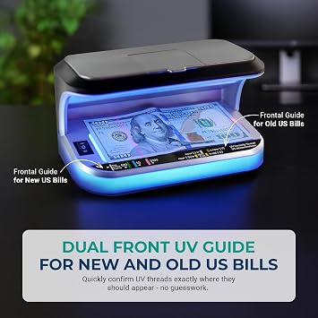 K440 Counterfeit Bill Detector, Professional Two UV Eco-Friendly LEDs, Magnetic Ink Sensor, Backlight for Watermark Detection, Built-in Magnifier for Money, Credit Cards and IDs