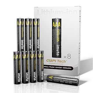 imuto Wiederaufladbare Lithium Akkus AAA 8-Pack, 1300mWh Hohe Kapazität 1.5V AAA Batterien - Amazon product rated Grade B