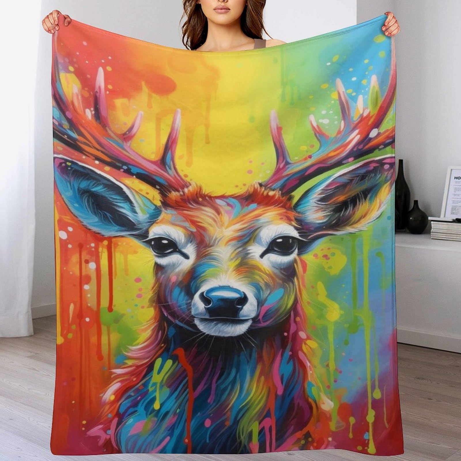 Couverture polaire cerf 150x200cm plaid canapé en peluche