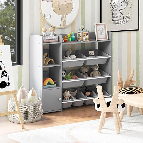 Miniatura 2 de GLACER Organizador de almacenamiento de juguetes para niños, estante de juguetes de 4 niveles con 8 contenedores de almacenamiento de plástico y