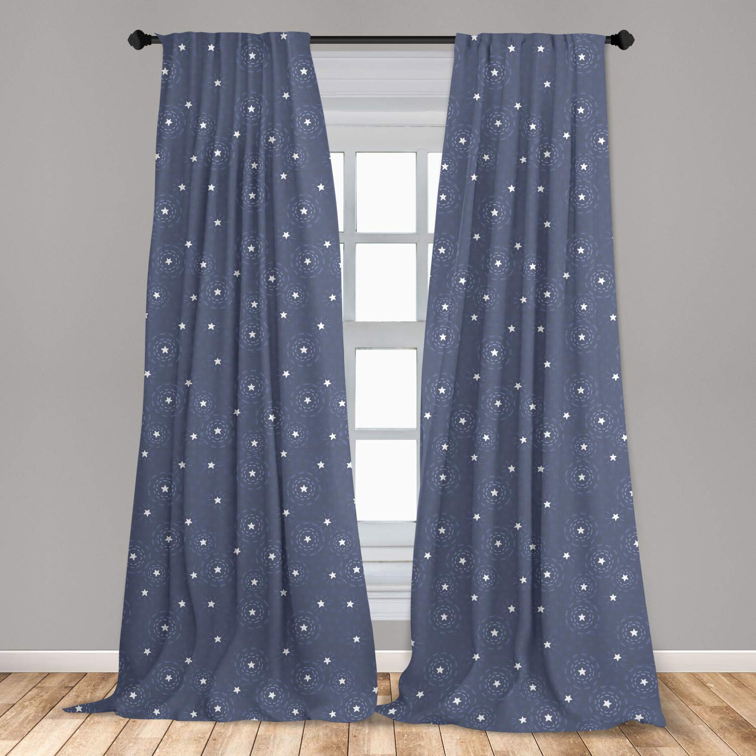Ambesonne Purpleblue 2 Panel Curtain Set, Summer Night Sky with Messy Little White Stars and Circles Fun Design, Lightweight Window Treatment Living Room Bedroom Decor, 56" x 63", Pale Blue