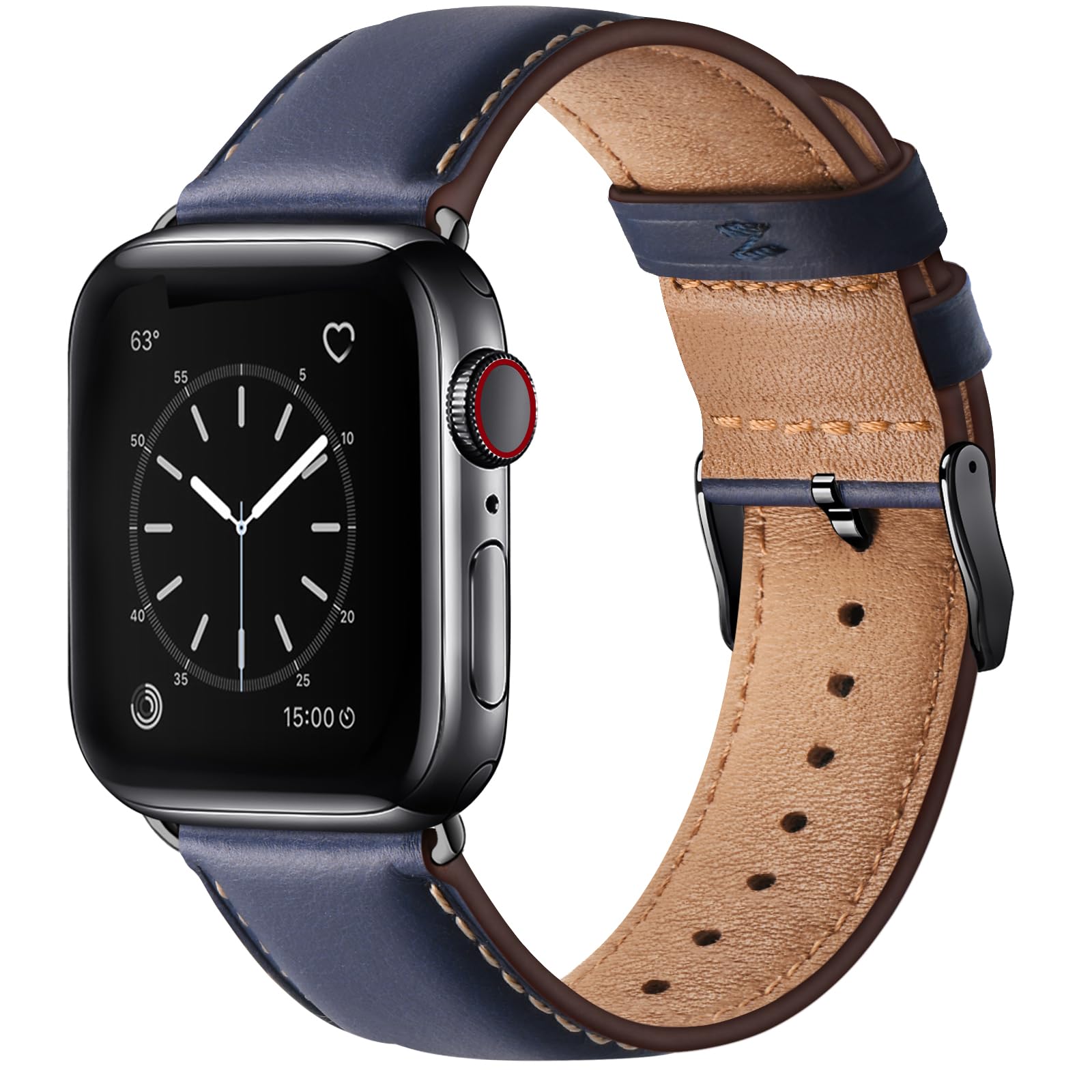 SUNFWRLeather Bands Compatible with Apple Watch Band 42mm 44mm 45mm 46mm 49mm for Men Women, Top Grain Genuine Leather Replacement Strap for iWatch Ultra2 Ultra SE2 SE Series 10 9 8 7 6 5 4 3 2 1