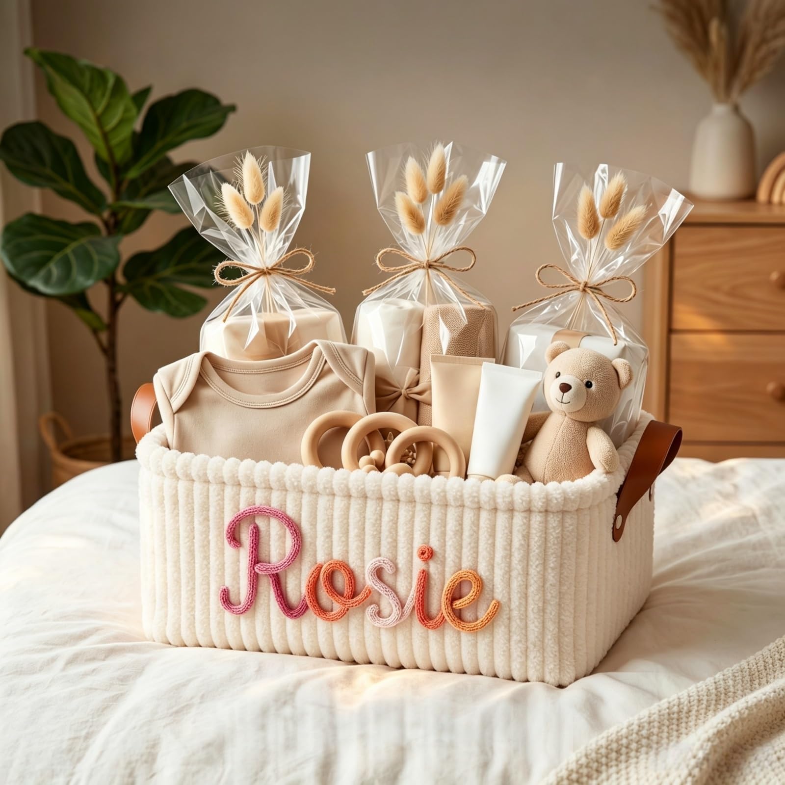 Custom Corduroy Baby Storage Basket, Personalized Diaper Caddy With Name