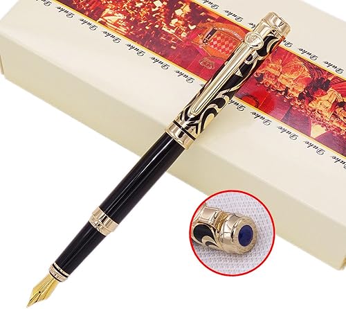 Duke Sapphire - Pluma estilográfica con borde dorado con convertidor de recarga de tinta en caja de regalo de lujo para firma y colección empresarial