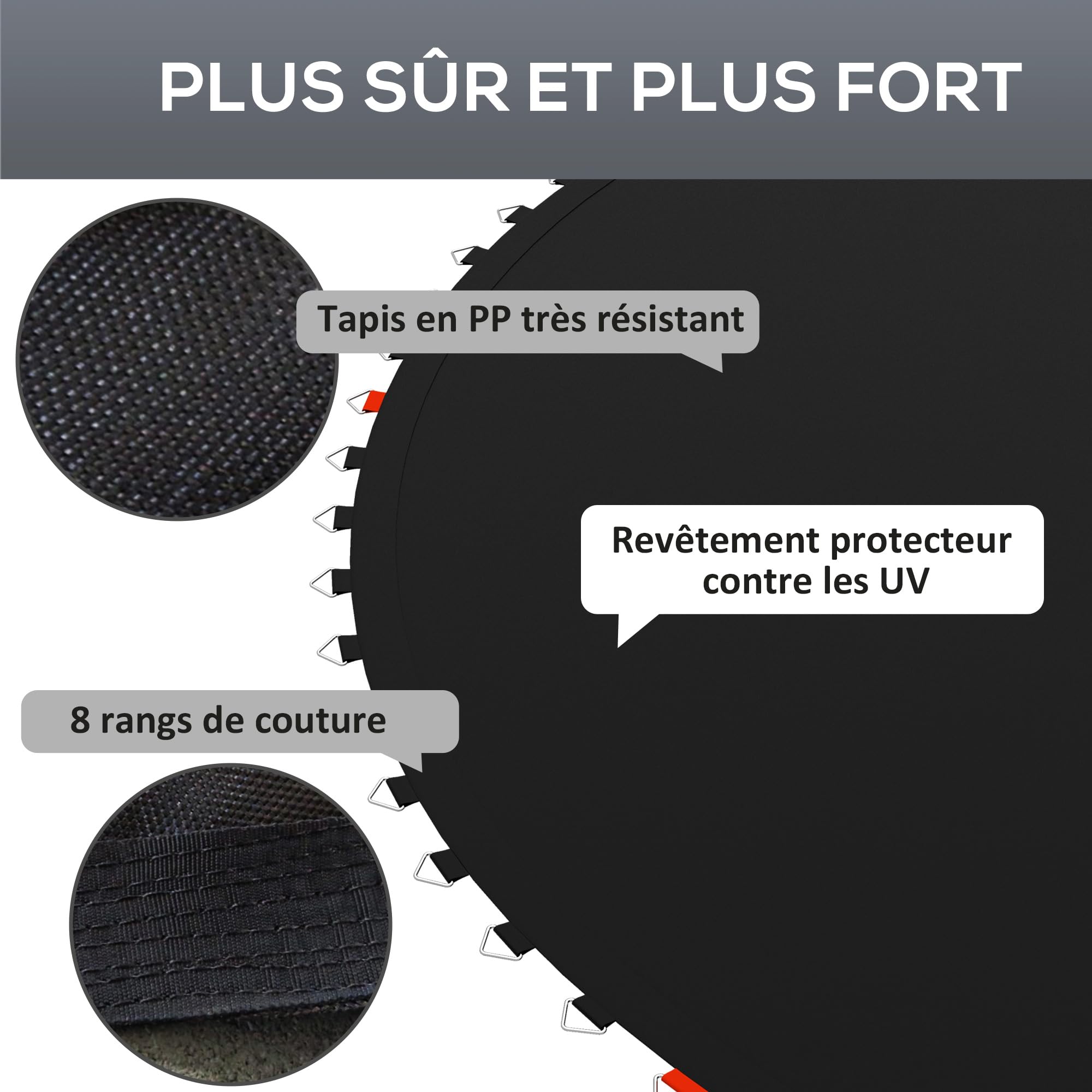 SPORTNOW Tapis de Rechange pour Trampoline Tapis de Saut de Remplacement, avec Outil de Traction à Ressort et Crochets en V (Ressort Non Inclus)