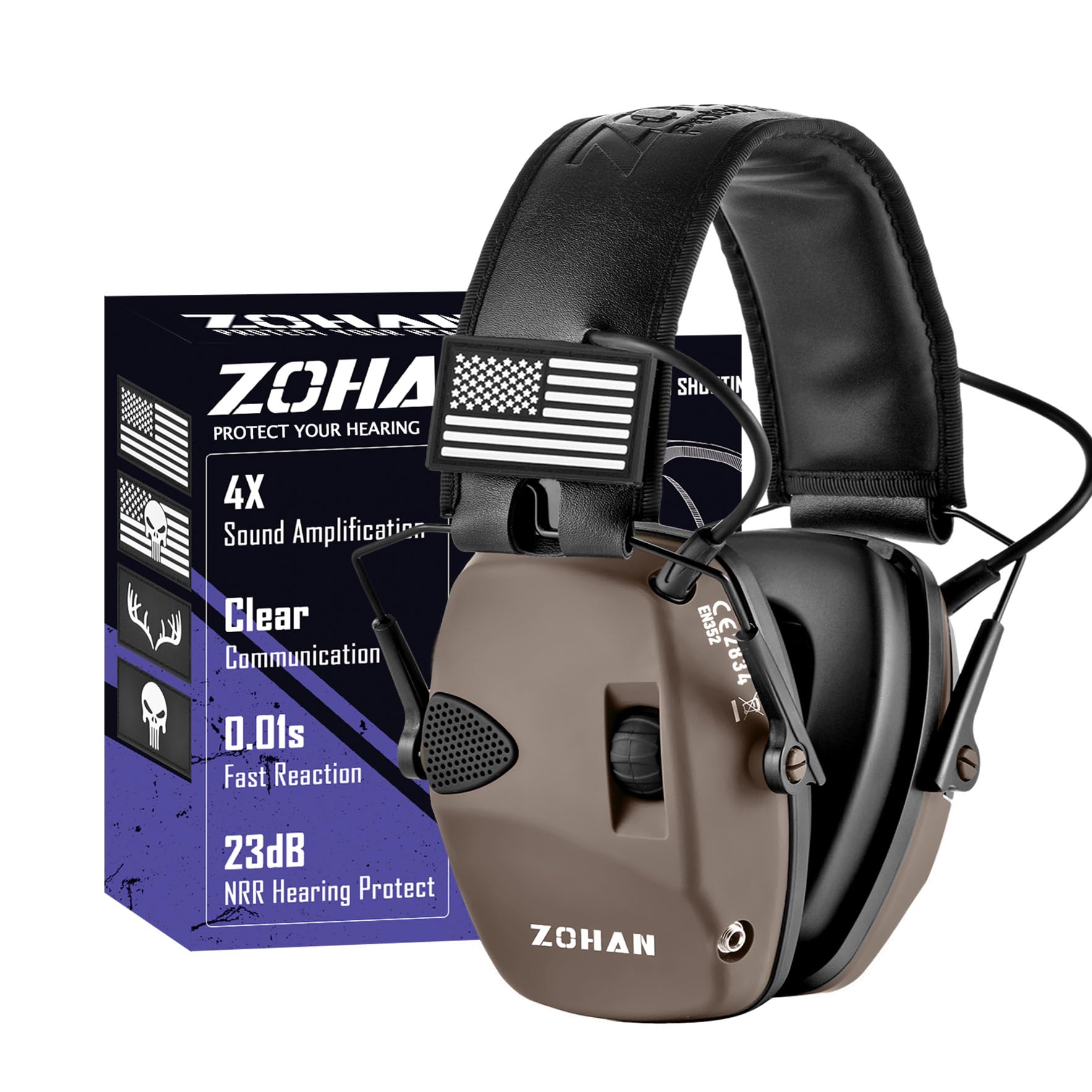 ZOHAN Electronic Shooting Earmuffs, Hearing Protection Shooters, NRR 23dB Noise Reduction Gun Range Ear Protection Headphones