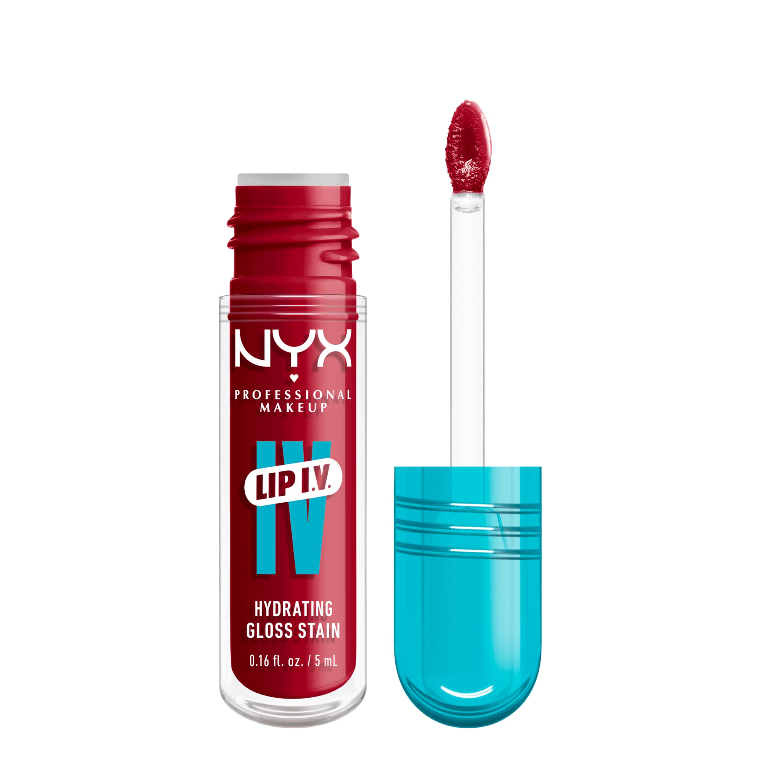 NYX Professional Makeup Lip IV Hydrating Gloss Stain, Lip Gloss, Up to 12HR Hydration, High Pigment, Wet Shine Finish, Red-y.Set.Wet!
