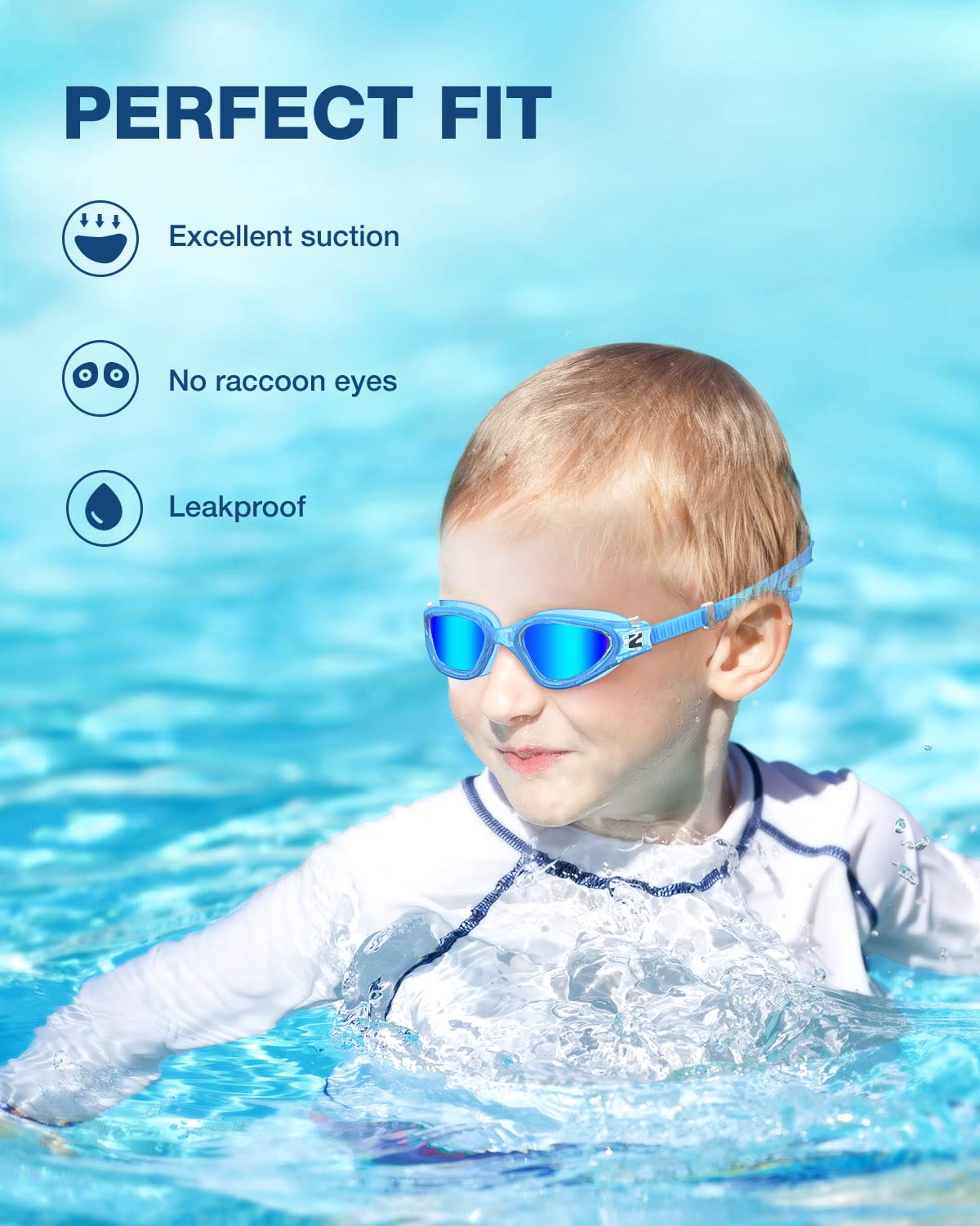 ZIONOR Gogle pływackie dla dzieci, polaryzacyjne gogle pływackie, wygodne, dla dzieci w wieku 6-14 lat, ochrona przed promieniowaniem UV, przeciwmgielny, regulowany pasek, dla dzieci, chłopców