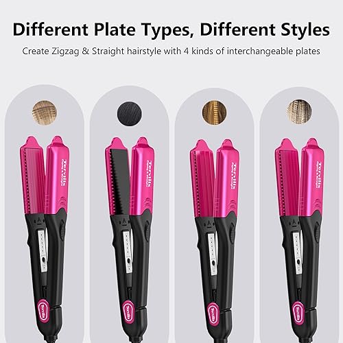 Miniatura 6 de Terviiix Crimpadora de cabello para mujer con 4 platos intercambiables plancha de crimpado con infusión de queratina y aceite de argán para el