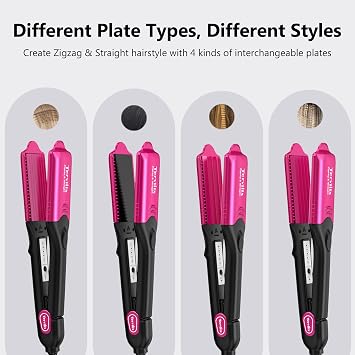 Terviiix Crimper Hair Iron with 4 Interchangeable Plates, Keratin & Argan Oil Infused Hair Crimper for Women, Volumizing Crimping Iron for Thin Fine Hair, 5 Heat Settings & 60 Mins Auto Off, Pink