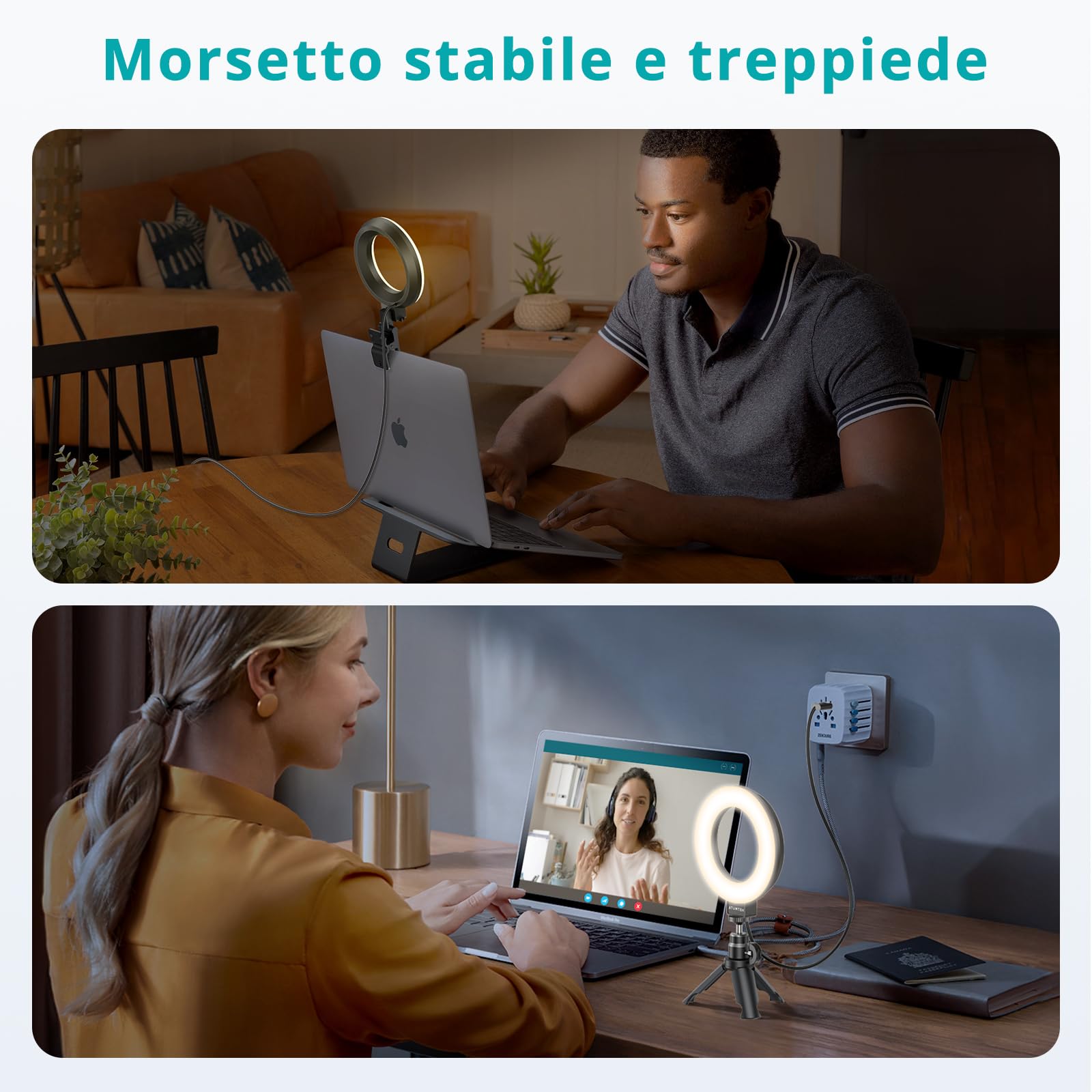 ATUMTEK Luce ad Anello con Clip e Treppiede, Luce Video per Monitor Laptop, Luce Webcam con 3 Colori Dimmerabili e 10 Livelli di Luminosità per Lavoro Remoto/Chiamate Zoom/Live Streaming