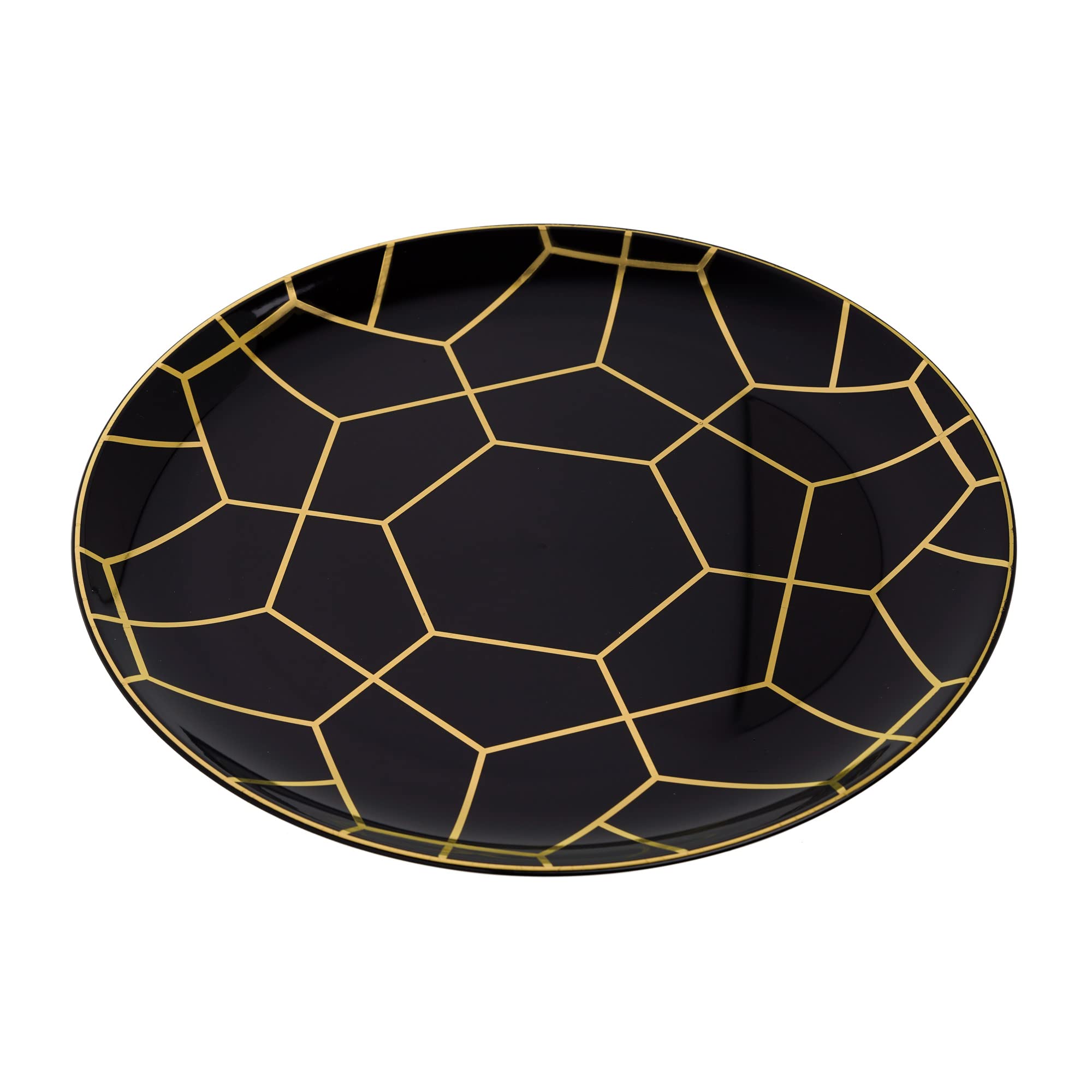 STACKABLES ~ Pack Of 20 Hard Plastic Plates ~ 9″ Elegant Dinner Plates Lightweight Reusable Plastic Serving Plates Black With Gold Design Party Dinnerware Plate Set