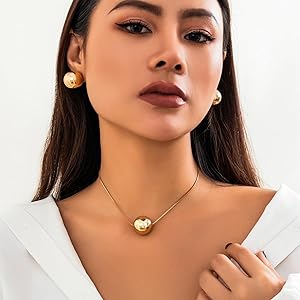Amazon.com: Big Bead Ball Pendant Choker Necklace Earrings