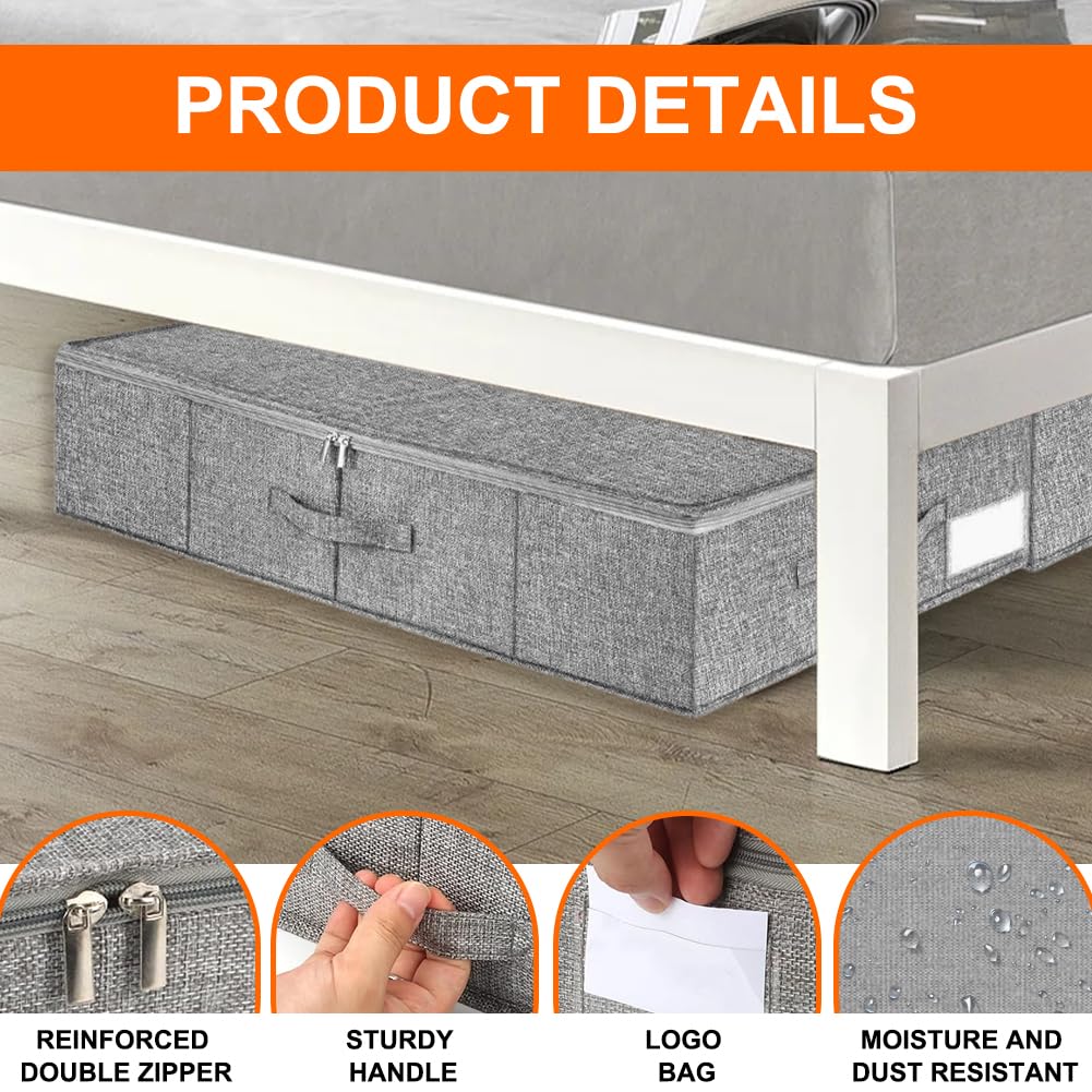 Set di 2 contenitori sotto il letto con coperchio con lati e rinforzo sul fondo, 3 manici, scatola pieghevole in tessuto altezza 12 cm, contenitore per il letto, contenitore per cuscini per esterni