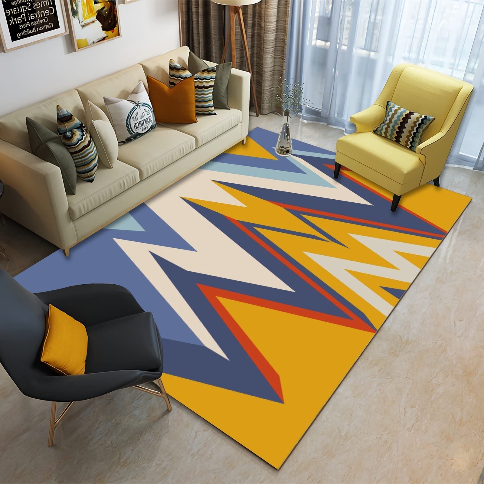 Tapis chambre bebe fille securise anti-glisse grand tapis de salon moderne bleu