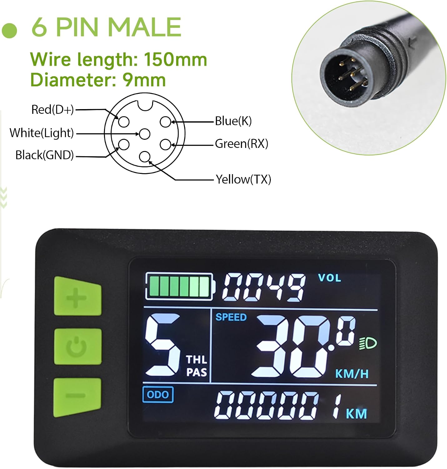 E-Bike LCD Computer, 24-60V Universal Speedometer Odometer Display for Electric Bike Scooter Handlebars