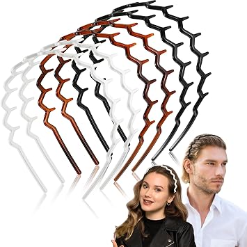 Chuangdi 6 Pcs Zig Zag Headbands Wavy Comb Non-slip,Black, White, Brown