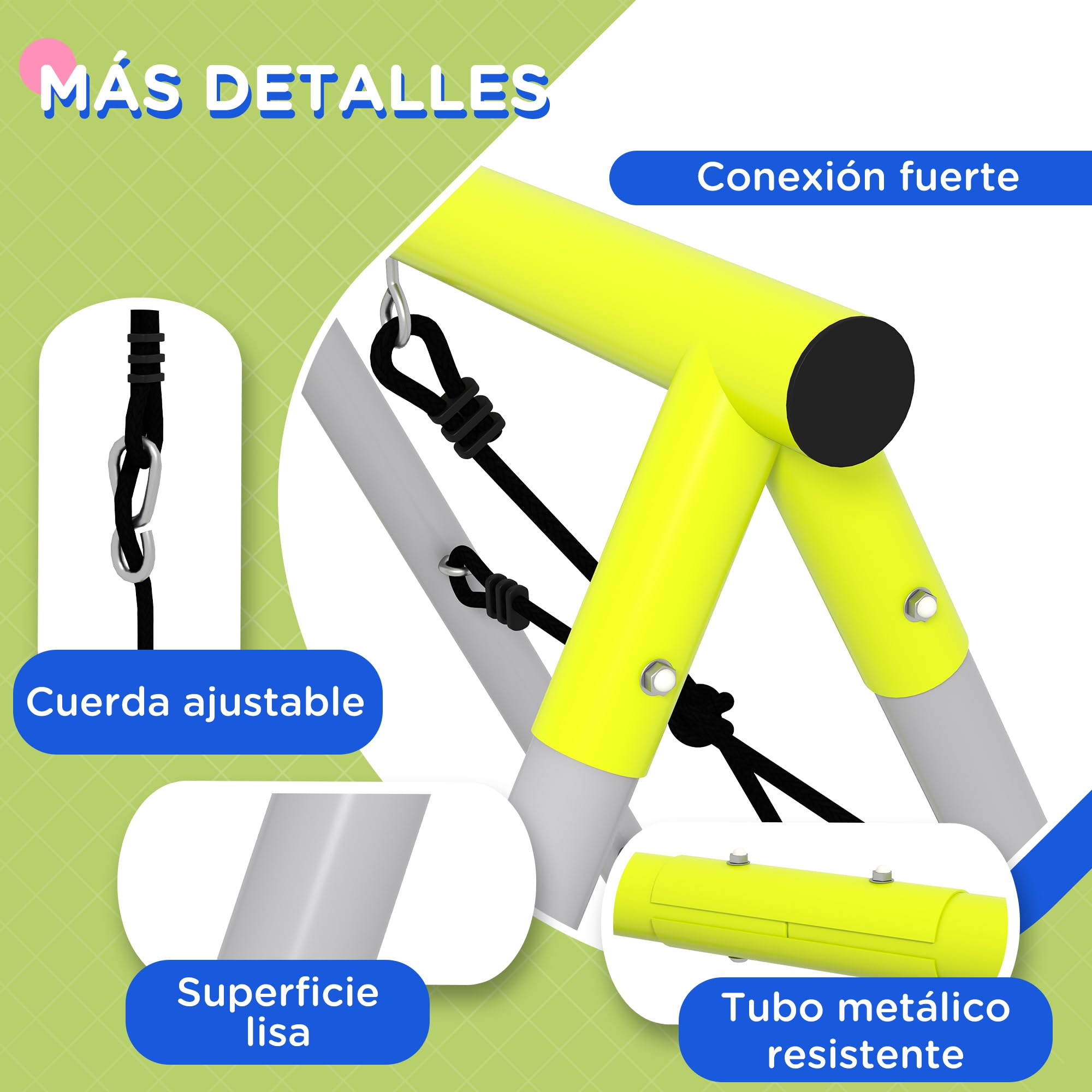 Outsunny Columpio 4 en 1 para Niños con 2 Sillas, Trepador, Red de Escalada, Cuerda Ajustable y Anti-UV, Jardín Exterior, Carga 180 kg, 260x185x180 cm, Gris y Verde
