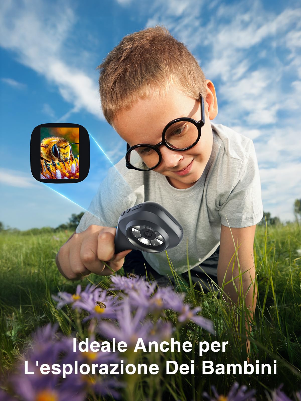 TOMLOV P10 Evo Microscopio per Adulti e Bambini, Lente Portatile con Schermo IPS da 2" per Monete, Insetti e Piante, Lente per Gioielli con Luce, Compatibile con Windows/macOS – Nero
