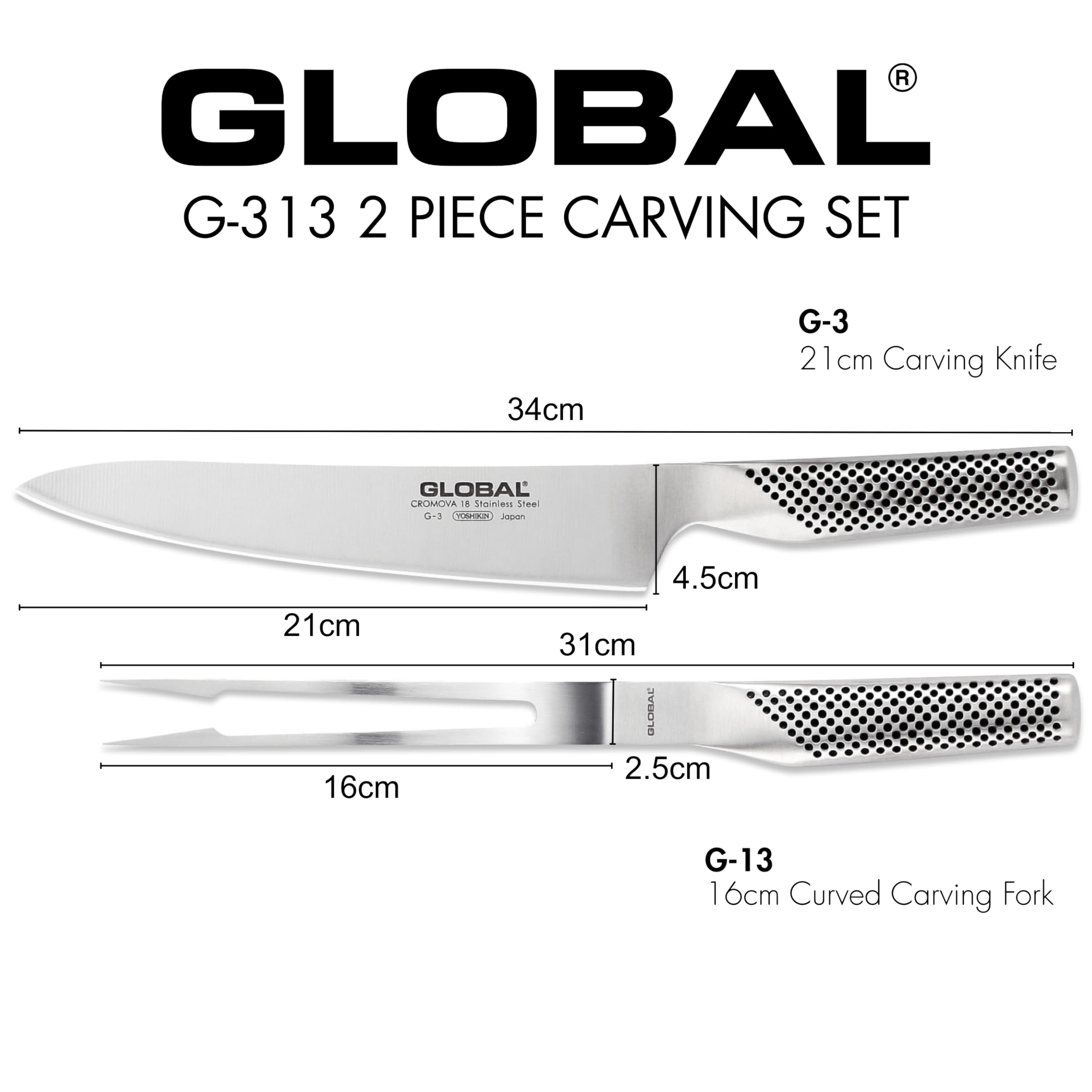 Global Classic 2 Piece Carving Set, 8 1/4 inch Carving Knife, 6 inch Carving Fork, Lightweight Japanese Stainless Steel, Made in Japan, G-313 — Amazon image 4