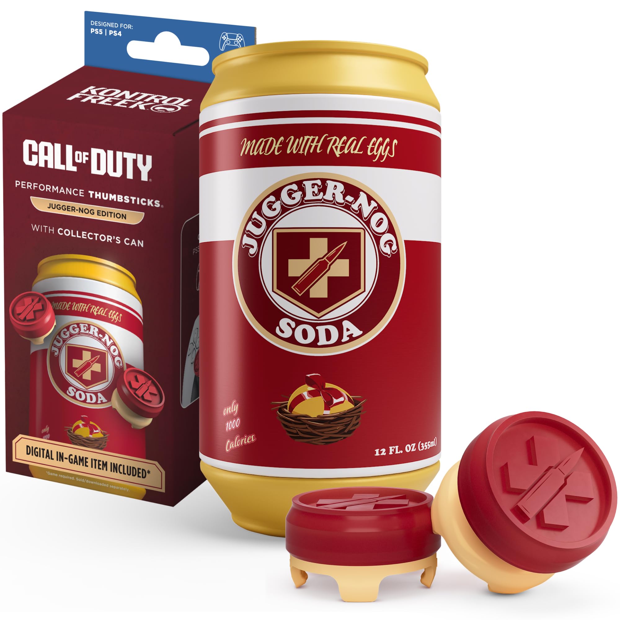 KontrolFreek® Jugger-Nog Performance Thumbsticks® | for PlayStation 5 (PS5) & PlayStation 4 Controller | Red and Cream