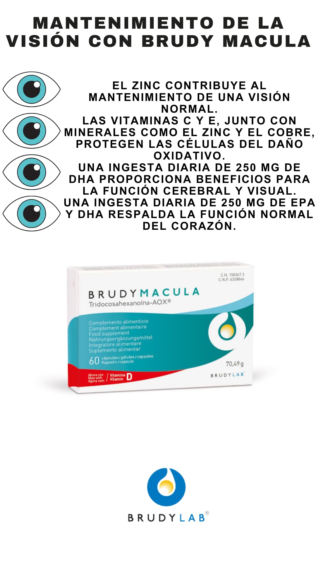 BRUDYLAB - Brudy Mácula - Omega 3 DHA EPA DPA con Luteína - 60 Cápsulas