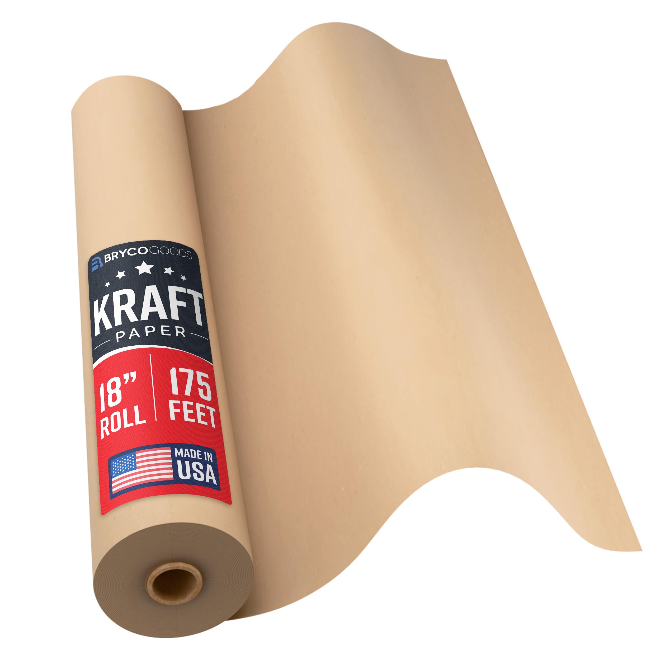 Brown Jumbo Kraft Paper Roll - 18" x 2100" (175') Made in The USA - Ideal for Packing, Moving, Gift Wrapping, Postal, Shipping, Parcel, Wall Art, Crafts, Bulletin Boards, Floor Covering, Table Runner