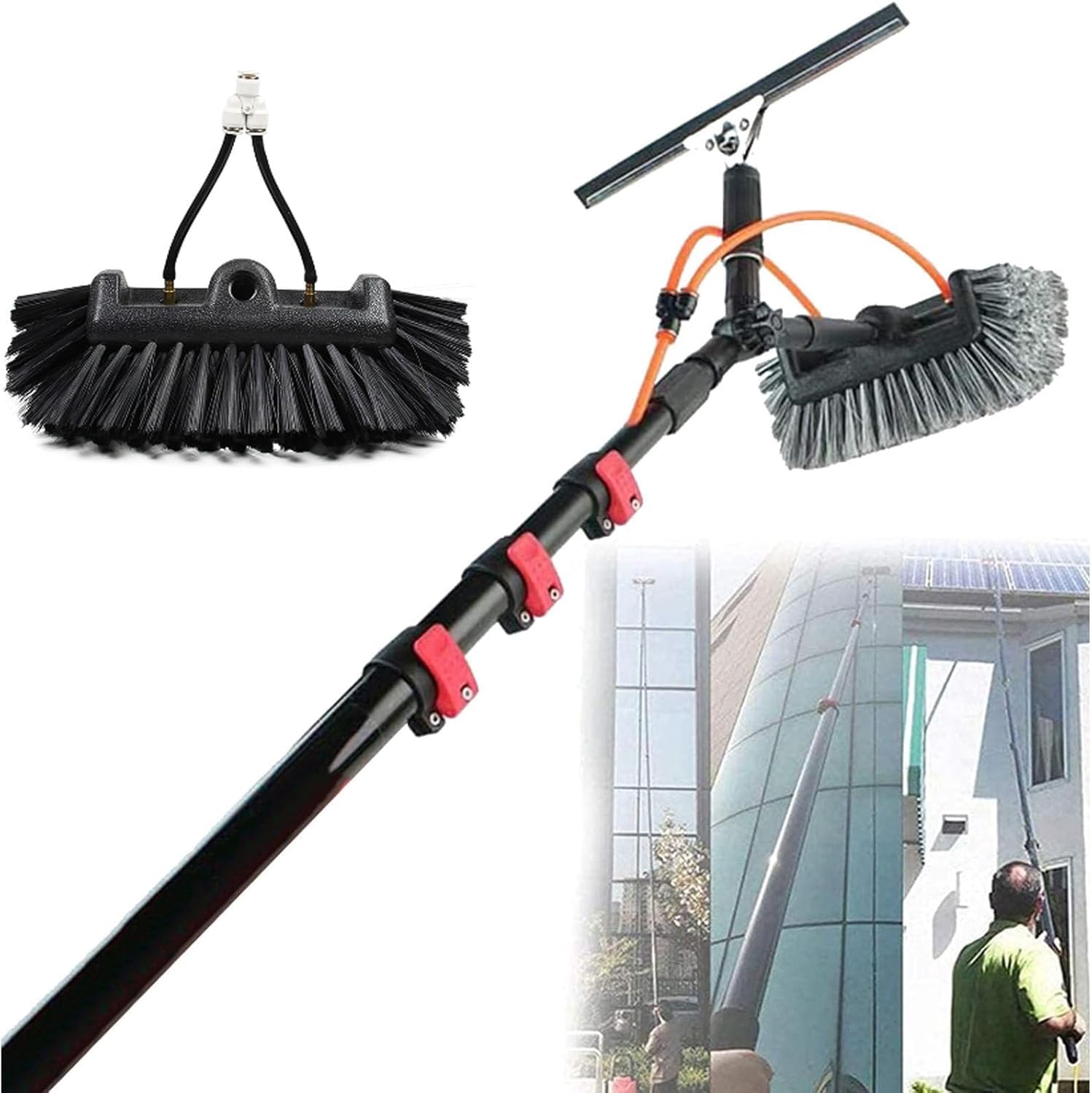 Kit de poteau alimenté en eau de 3 à 12m avec raclette et brosse de nettoyage