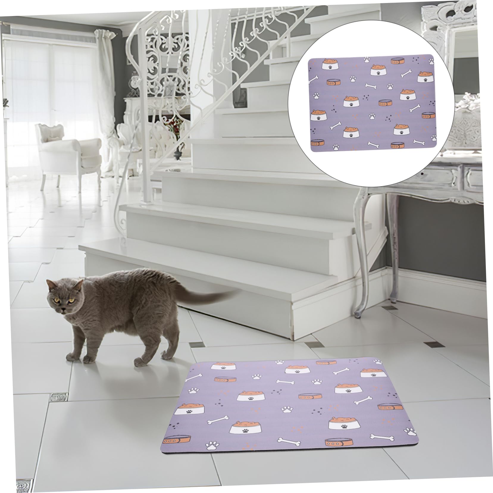 BESPORTBLE 5pezzi Tappetino Antiscivolo Per Cani Assorbente e Velocemente Asciugabile Per Ciotole Di Cibo e Protegge Pavimenti Da Macchie e Versamenti Con Motivo Osso