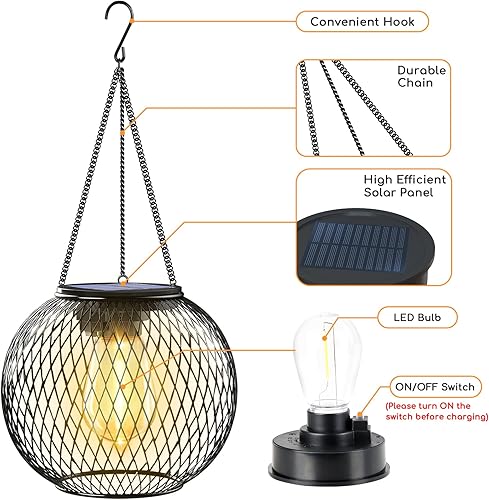 Miniatura 4 de UBright Faroles solares para exteriores, impermeables, de metal, para colgar en exteriores, faroles decorativos para jardín, patio, camino, paquete