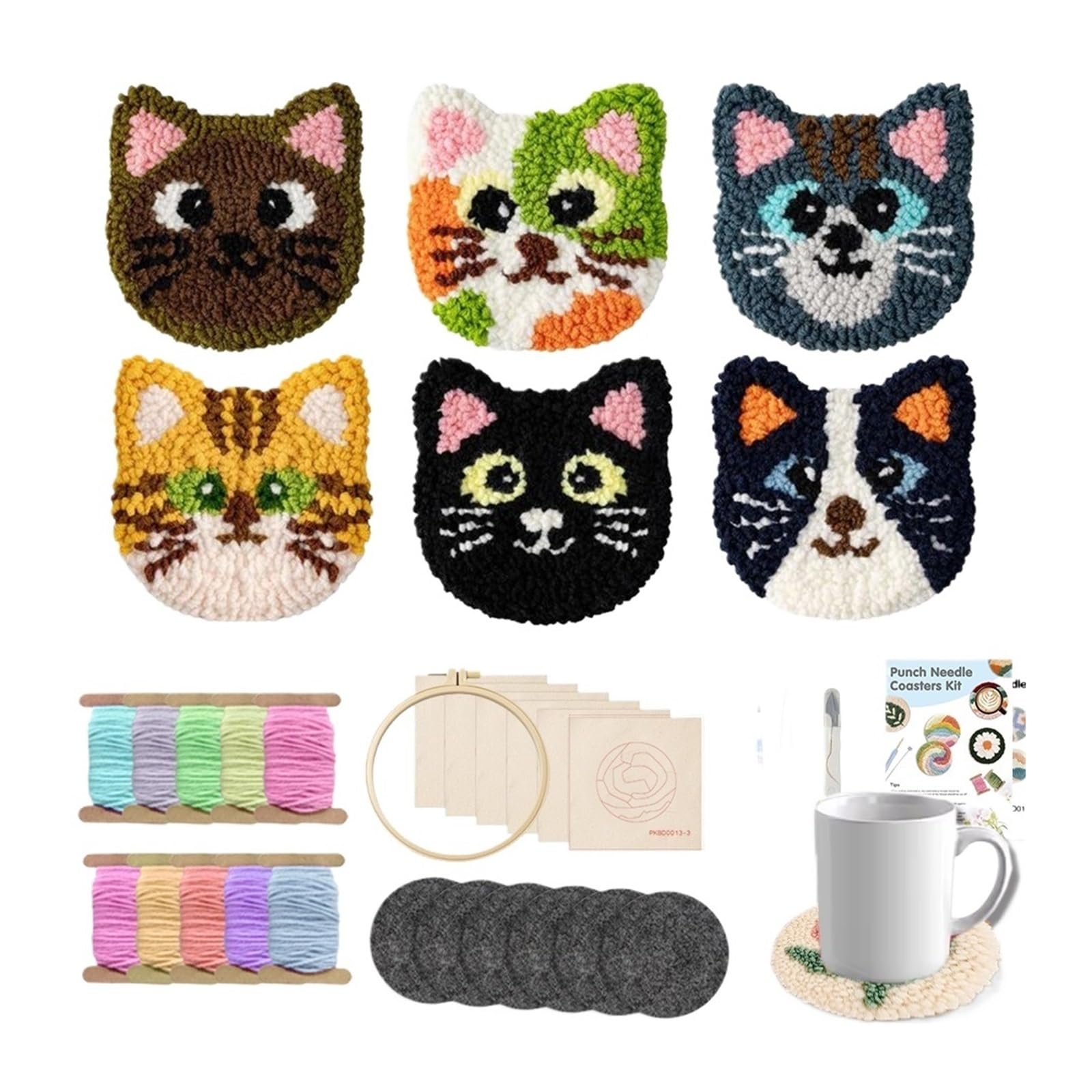 1set Punch Needle Embroidery Coaster Set For Adult Animal Tufting for DIY(Color5)