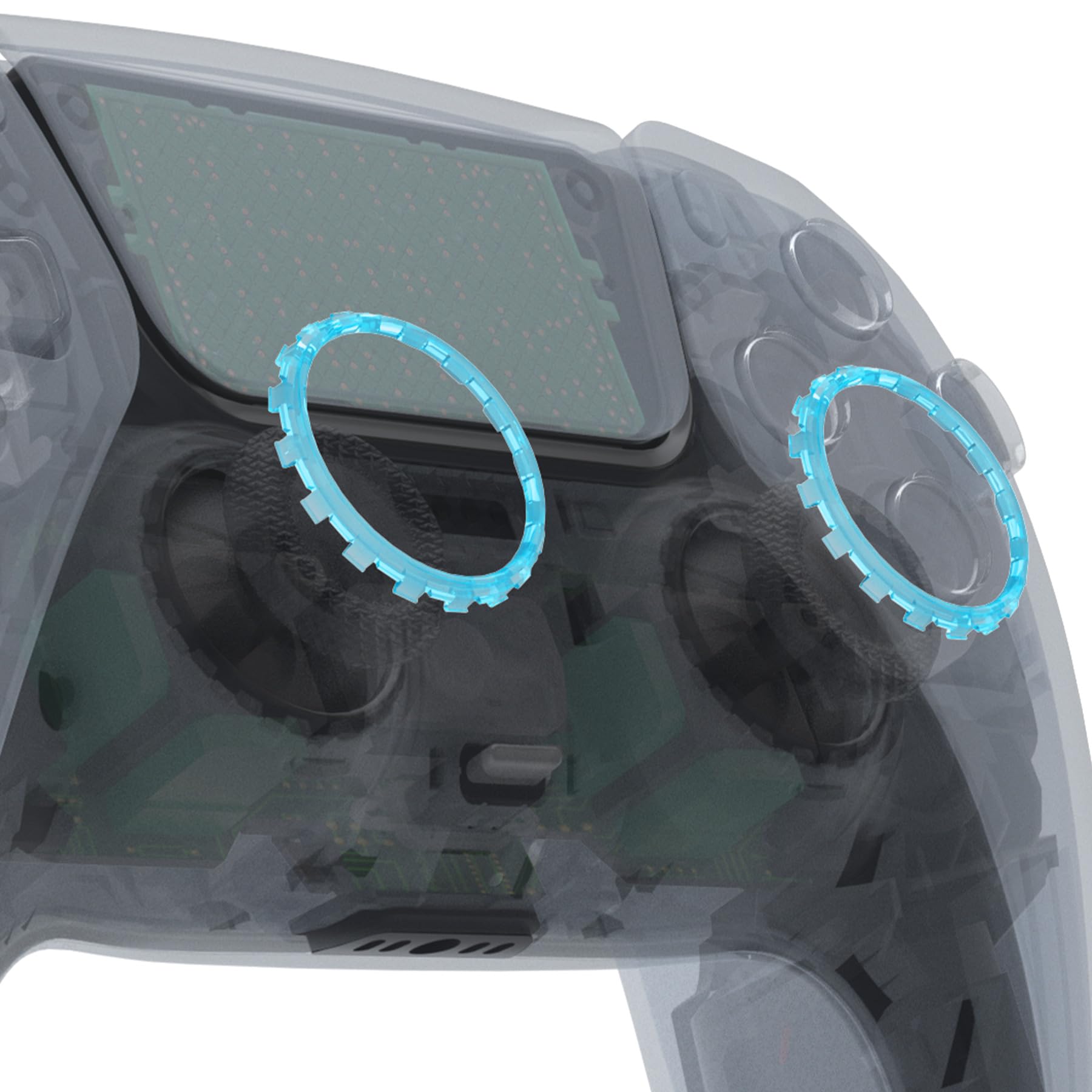 eXtremeRate Clear Cyan Blue Replacement Accessories for PS5 Controller, Accent Rings for PS5 Controller - Controller NOT Included