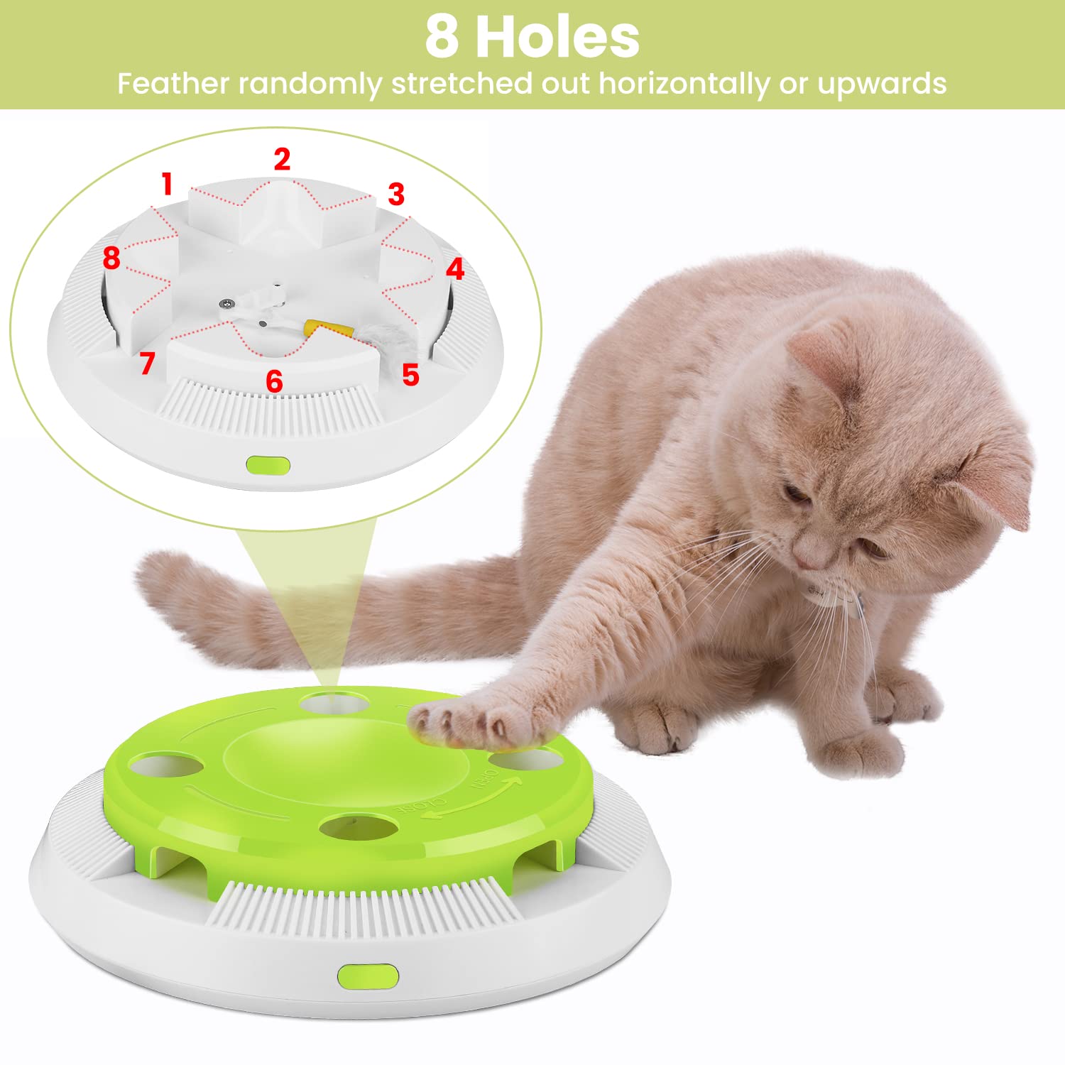 PETTOM Giocattoli per Gatti Automatico, Giochi Gatto Interattivo Elettronico con 2 Piuma, Gioco Intelligente per Gatti
