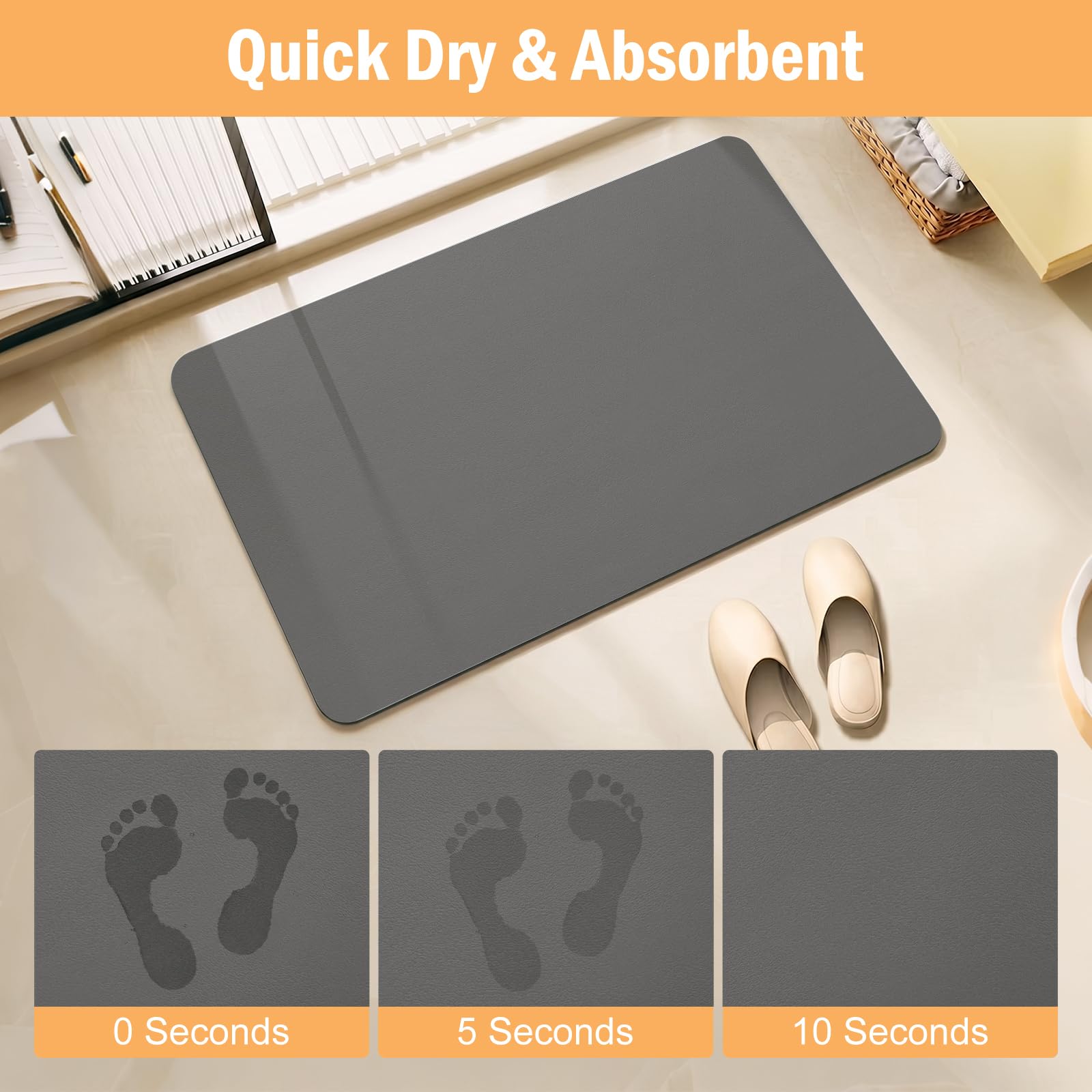 LIMNUO Alfombra de Baño, Tapete para Baño, Alfombras Absorbentes de Secado Rápido, Alfombras Antideslizantes y Antimoho para Tina, Inodoro y Ducha (Dark Grey, 60X120cm)