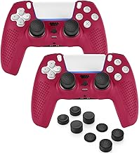 FAMOMI PS5 Controller Skin, Anti-Slip Soft Silicone Protective Cover Case for Playstation 5 Dualsense Controller Grip Accessories, 2 Pack with 8 x Thumb Grip Caps (Cosmic Red)