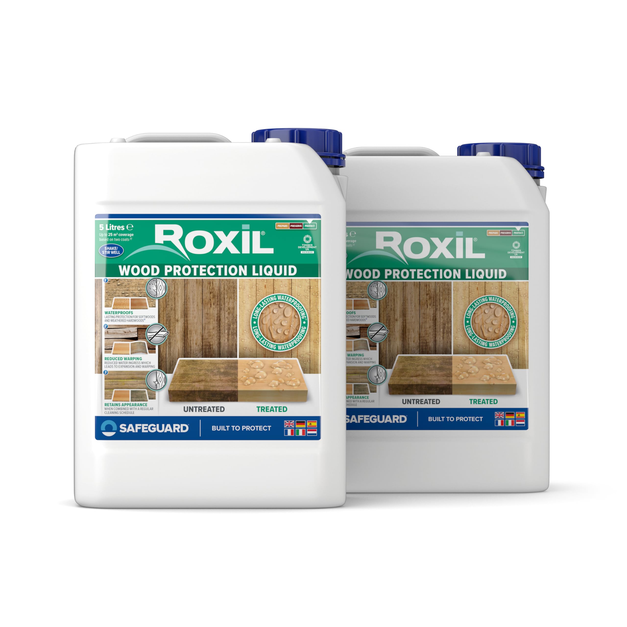 Roxil Impermeabilizzante Liquido Protettivo 2x5L - Trattamento Legno Esterno, Impregnante Transparente, Protezione 10 Anni
