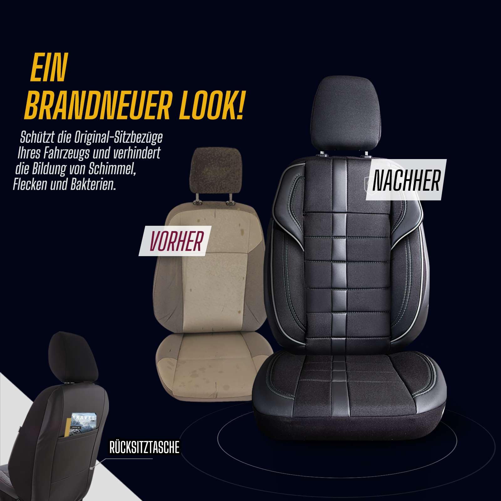 Coprisedili universali per auto – Premium accessori interni per auto e SUV – jacquard coprisedile auto, compatibile con airbag, nero e grigio, set di montaggio incluso