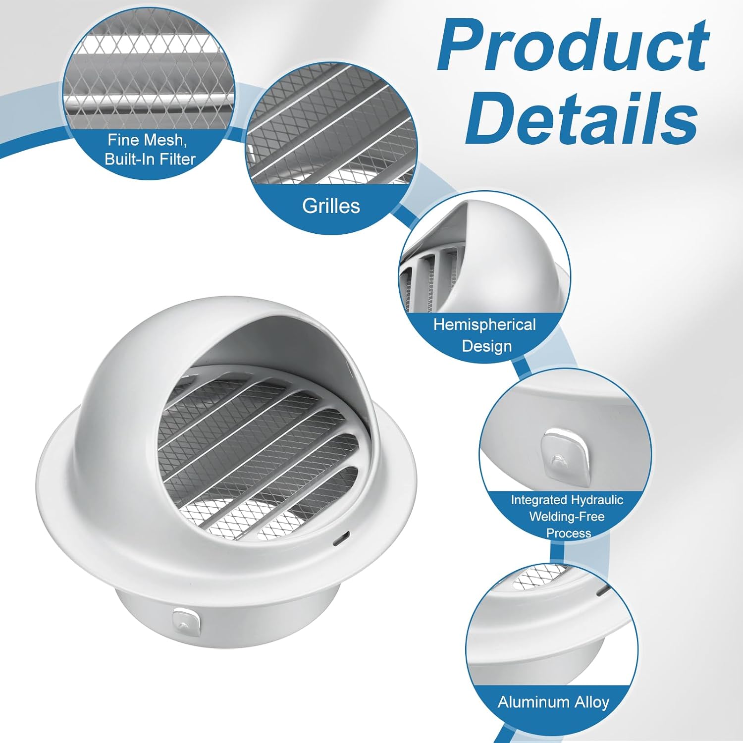 PATIKIL 4 Inch Round Wall Vent Cap, Hemispherical Exhaust Grille Louvered Vent Covers External Extractor Aluminum Alloy Air Outlet Caps for Apartment Garage Kitchen Bathroom, Silver