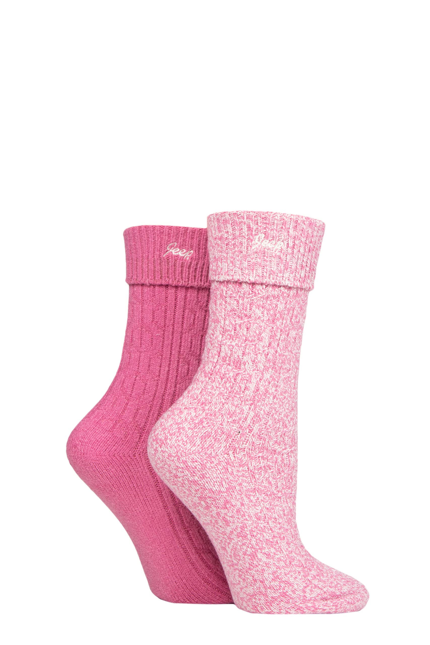 Jeep Women's Cerise / Cream Super Soft Turn Over Top Polyester Boot Socks Pack Of 2 Cerise/Cream 4-8