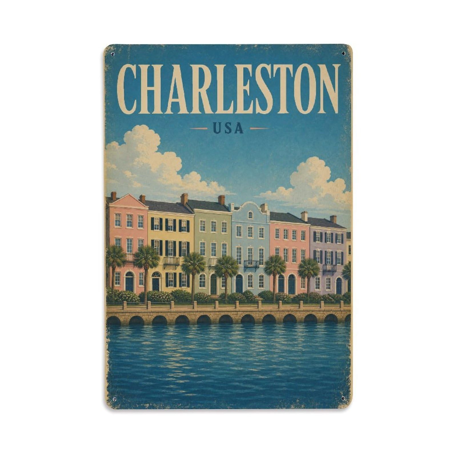 Retro Travel USA Charleston Metal Tin Sign