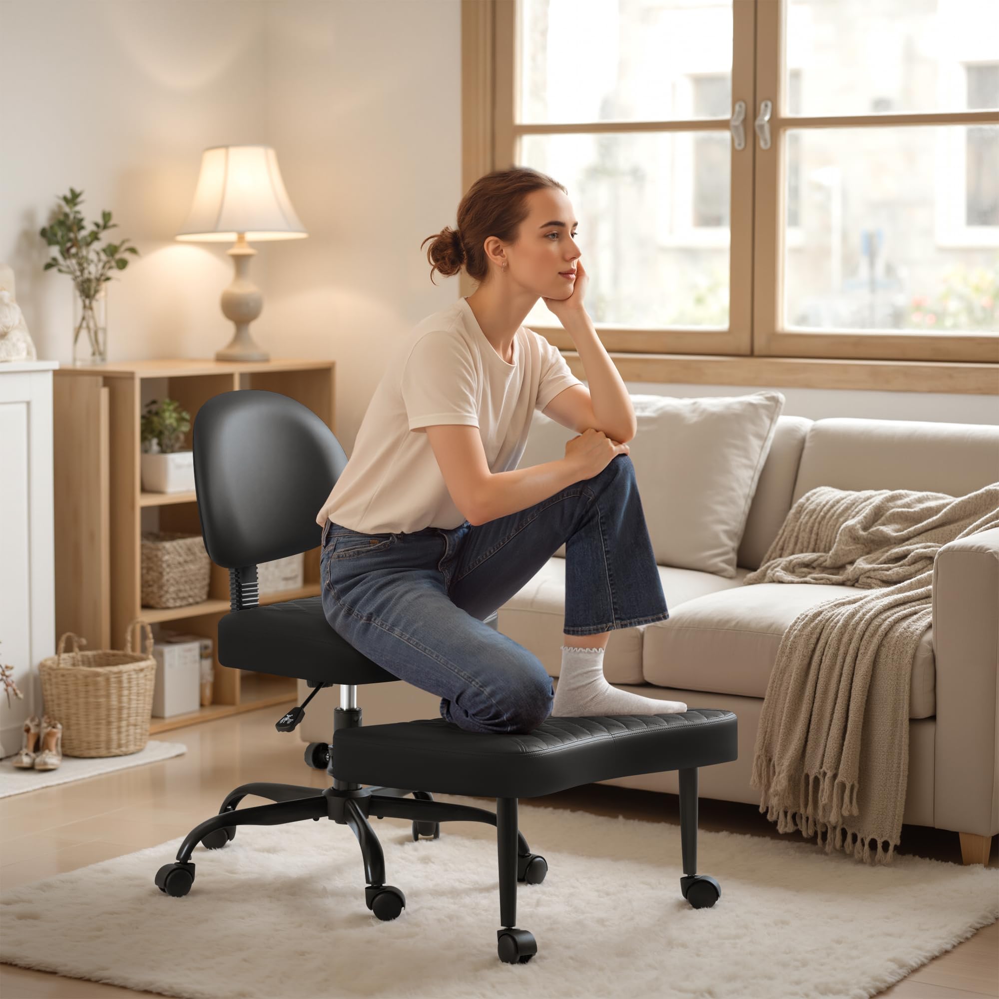 Homall Ergonomic Cross Legged Office Desk Chair with Wheels, 360° Swivel and Adjustable Height for Meditation and ADHD,Criss Cross Kneeling Chair with