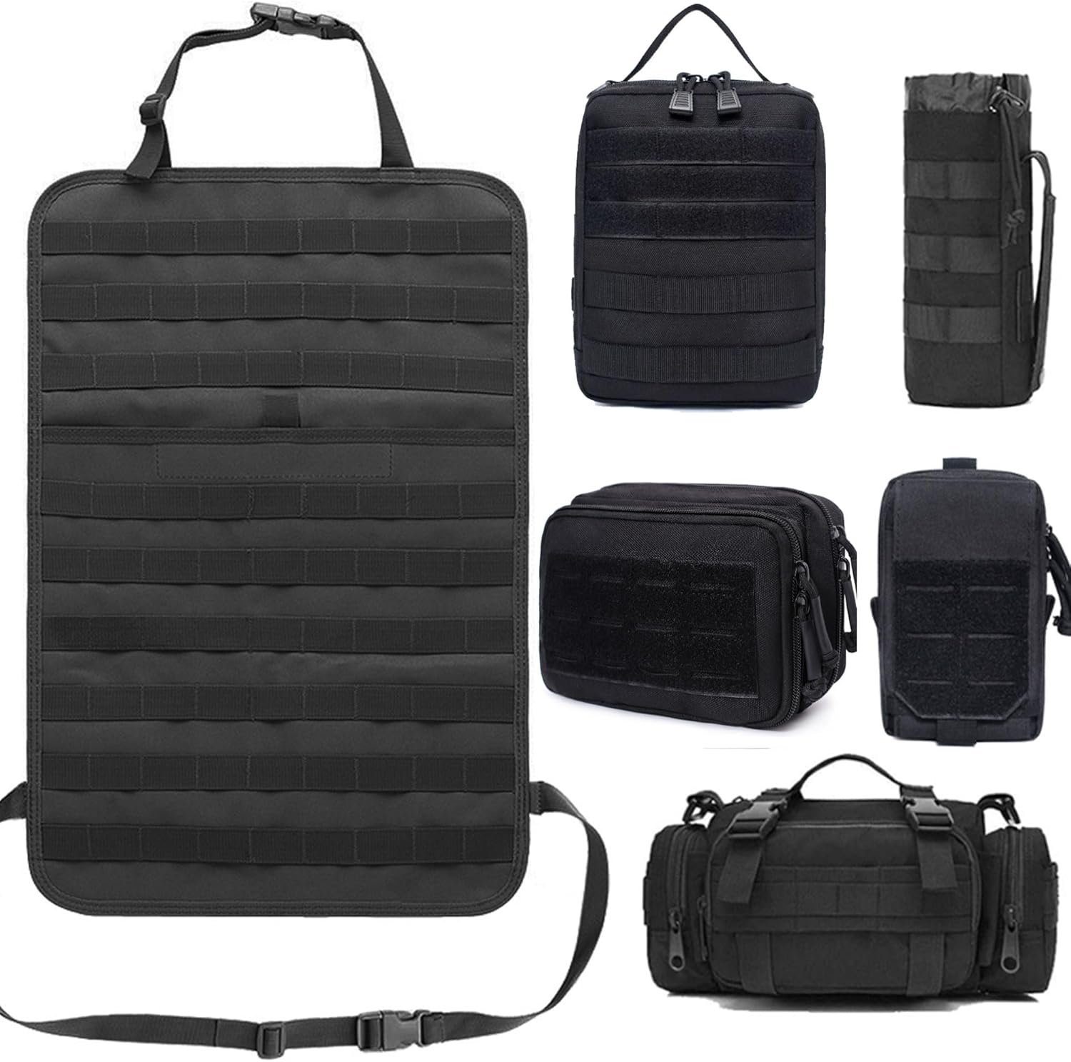 Molle Seat Back Organizer with 5 Pouches, Tactical Seat Covers, Molle Tactical Vehicle Organizers Panel Car Seat Covers Protector for Truck